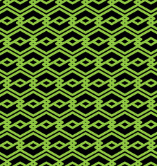 Black and green abstract seamless pattern with interweave lines.