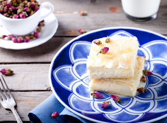 Greek phyllo pastry pie with rose custard