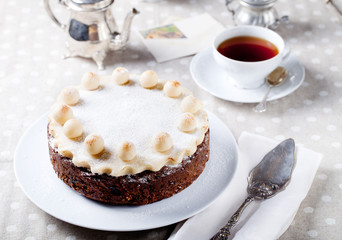 Traditional English Easter cake with marzipan