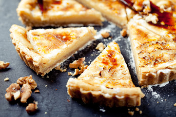 White chocolate, rum and caramel tart
