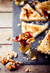 White chocolate, rum and caramel tart