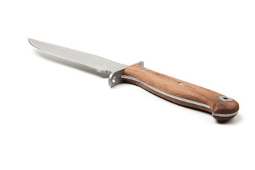 hunting knife with wooden handle, isolated