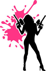 Hot woman with Paintball guns and pink splash
