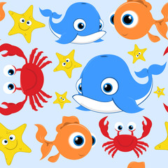 Happy Vector Cartoon Sealife Seamless Tile