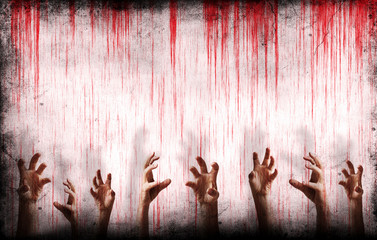 bloody wall with scary hands