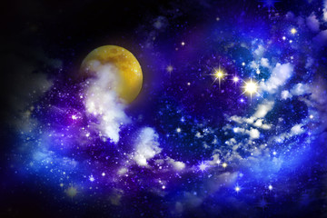 Fototapeta na wymiar Stars and full moon in the night sky.