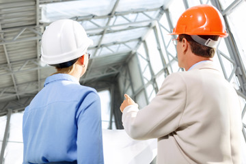 Professional architects discussing project 