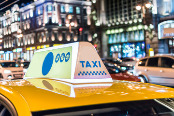 Taxi cab at night