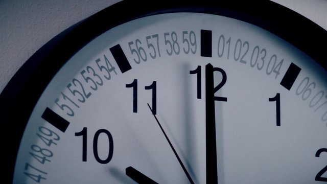 Clock on the wall. Sequence of close-ups on a clock reaching end of an hour.