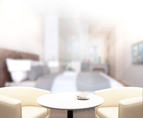 Table Top And Blur Background In Bedroom