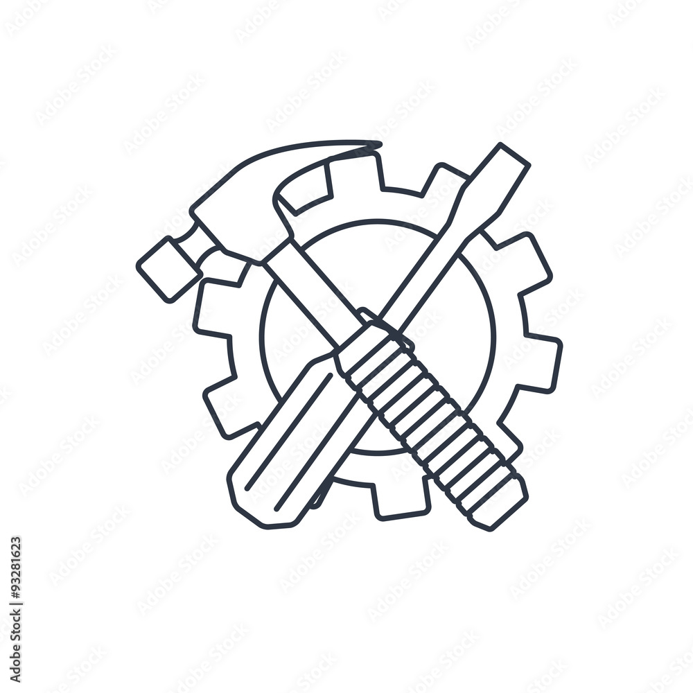 Wall mural Crossed screwdriver and hammer tools, vector