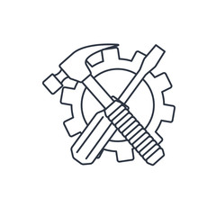 Crossed screwdriver and hammer tools, vector