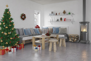 weihnachtlich dekoriertes Wohnzimmer