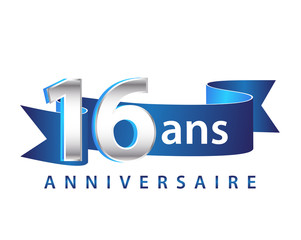 16 Ruban Bleu logo Anniversaire - obrazy, fototapety, plakaty