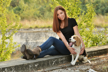 beautiful woman and his dog