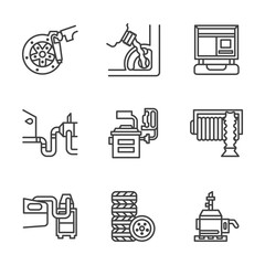 Car service center flat line vector icons