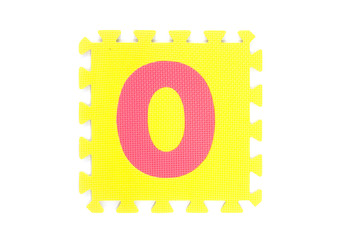 Jigsaw box with alphabet on white background