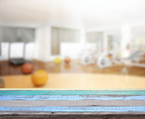Table Top And Blur Fitness Gym of the Background