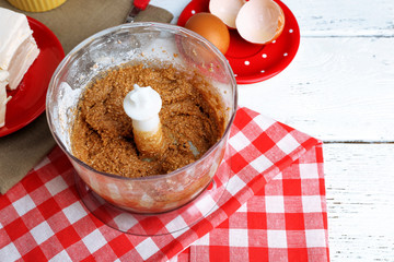 Ingredients for making cookies on table close up