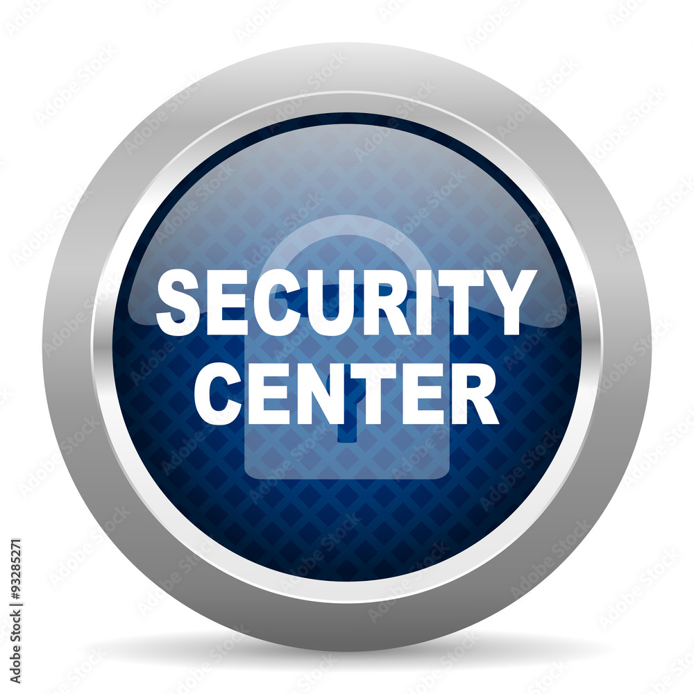 Aufkleber security center blue circle glossy web icon on white background, round button for internet and mobile app