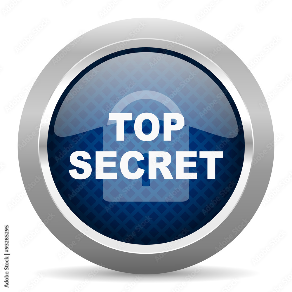 Aufkleber top seret blue circle glossy web icon on white background, round button for internet and mobile app