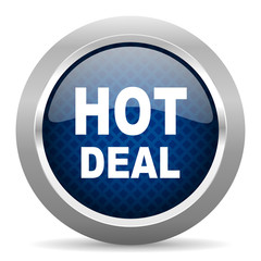 hot deal blue circle glossy web icon on white background, round button for internet and mobile app