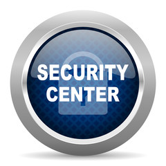 security center blue circle glossy web icon on white background, round button for internet and mobile app