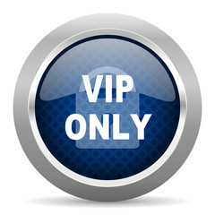 vip only blue circle glossy web icon on white background, round button for internet and mobile app