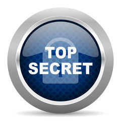 top seret blue circle glossy web icon on white background, round button for internet and mobile app