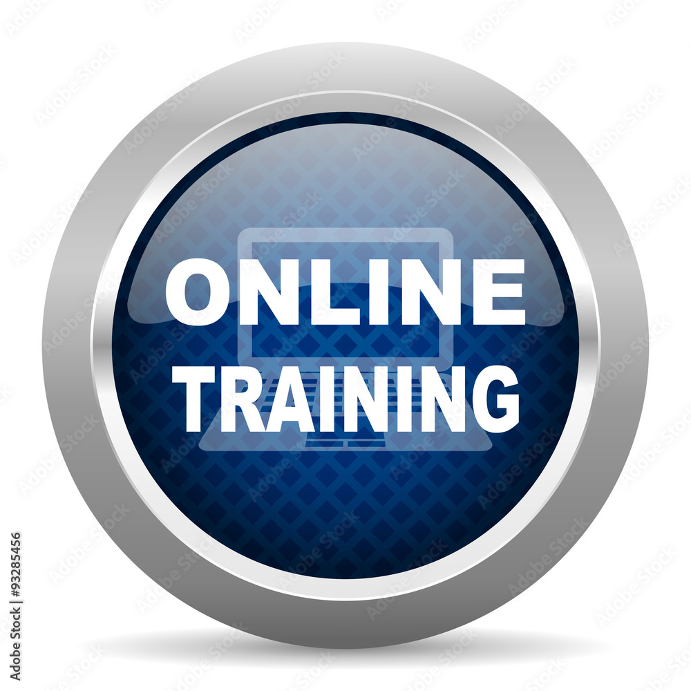 Aufkleber online training blue circle glossy web icon on white background, round button for internet and mobil