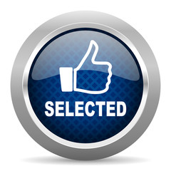 selected blue circle glossy web icon on white background, round button for internet and mobile app