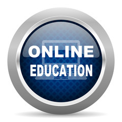online education blue circle glossy web icon on white background, round button for internet and mobile app