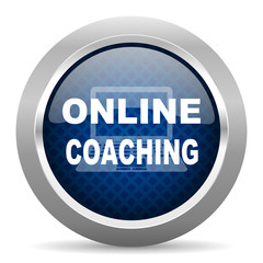 online coaching blue circle glossy web icon on white background, round button for internet and mobile app