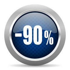 90 percent sale retail blue circle glossy web icon on white background, round button for internet and mobile app