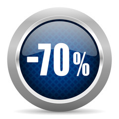 70 percent sale retail blue circle glossy web icon on white background, round button for internet and mobile app