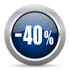 40 percent sale retail blue circle glossy web icon on white background, round button for internet and mobile app