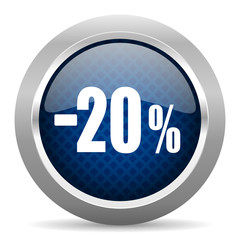 20 percent sale retail blue circle glossy web icon on white background, round button for internet and mobile app
