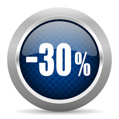 30 percent sale retail blue circle glossy web icon on white background, round button for internet and mobile app