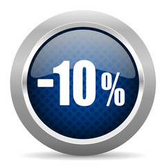10 percent sale retail blue circle glossy web icon on white background, round button for internet and mobile app