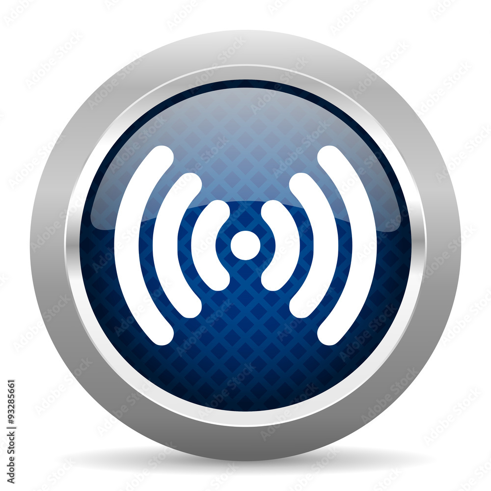 Poster wifi blue circle glossy web icon on white background, round button for internet and mobile app