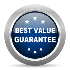 best value guarantee blue circle glossy web icon on white background, round button for internet and mobile app