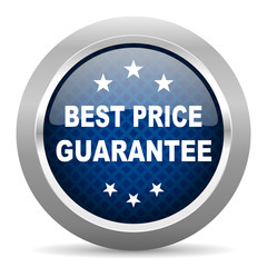 best price guarantee blue circle glossy web icon on white background, round button for internet and mobile app