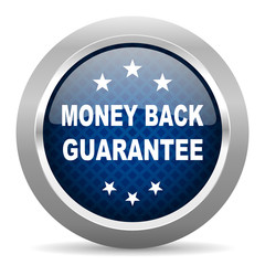 money back guarantee blue circle glossy web icon on white background, round button for internet and mobile app