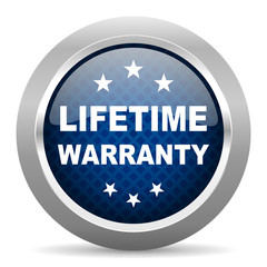 lifetime warranty blue circle glossy web icon on white background, round button for internet and mobile app