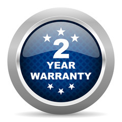warranty guarantee 2 year blue circle glossy web icon on white background, round button for internet and mobile app