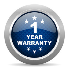 warranty guarantee 1 year blue circle glossy web icon on white background, round button for internet and mobile app