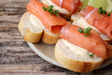 Baguette bread with smoked salmon