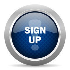 sign up blue circle glossy web icon on white background, round button for internet and mobile app