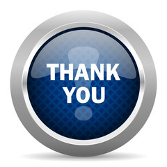 thank you blue circle glossy web icon on white background, round button for internet and mobile app