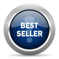 best seller blue circle glossy web icon on white background, round button for internet and mobile app